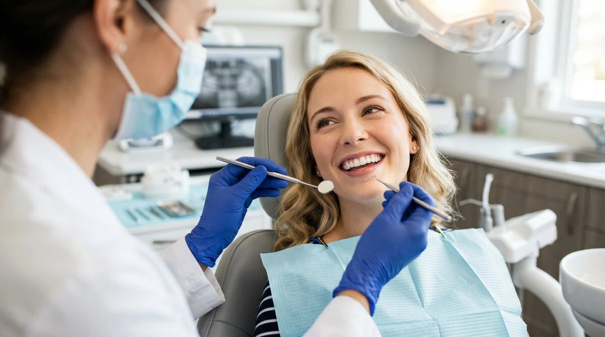 Smiling patient in the chair after a filling appointment